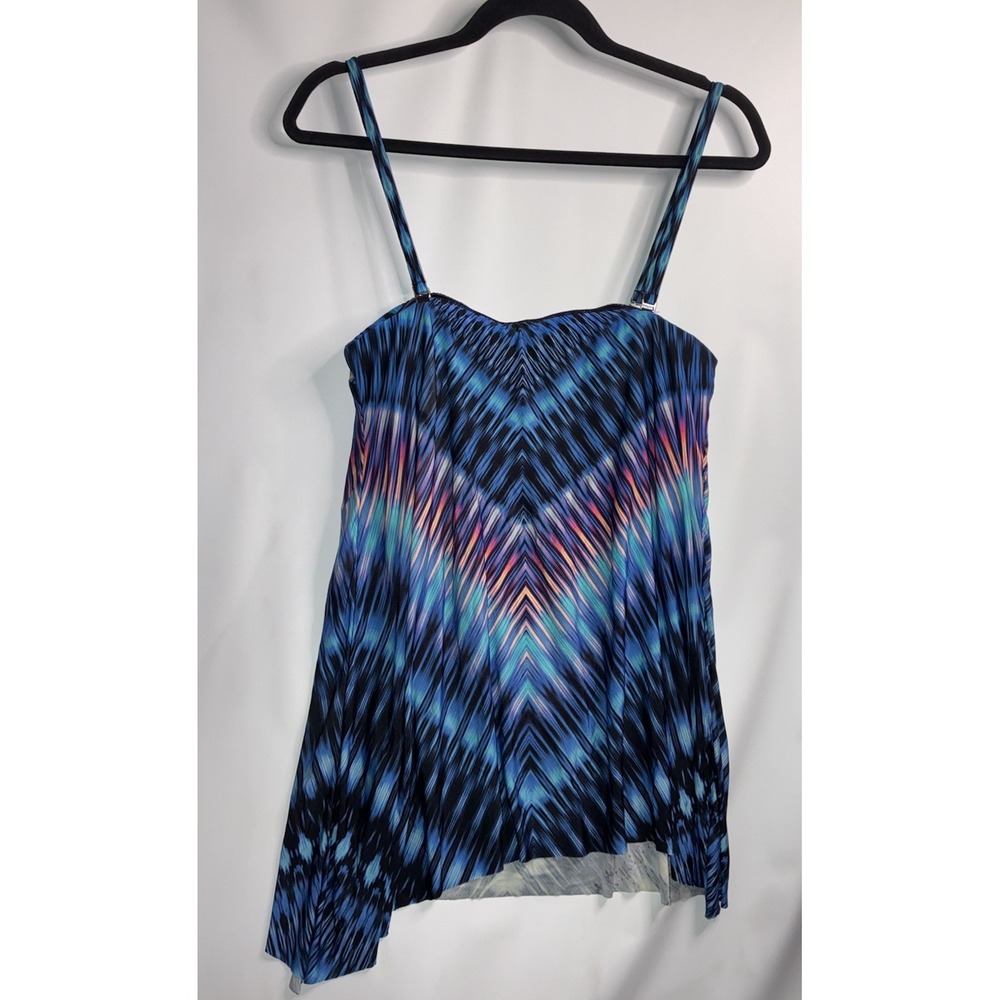 Miraclesuit Casablanca Bandini Tankini Sz 8 Top Only Blue Abstract Geometric New